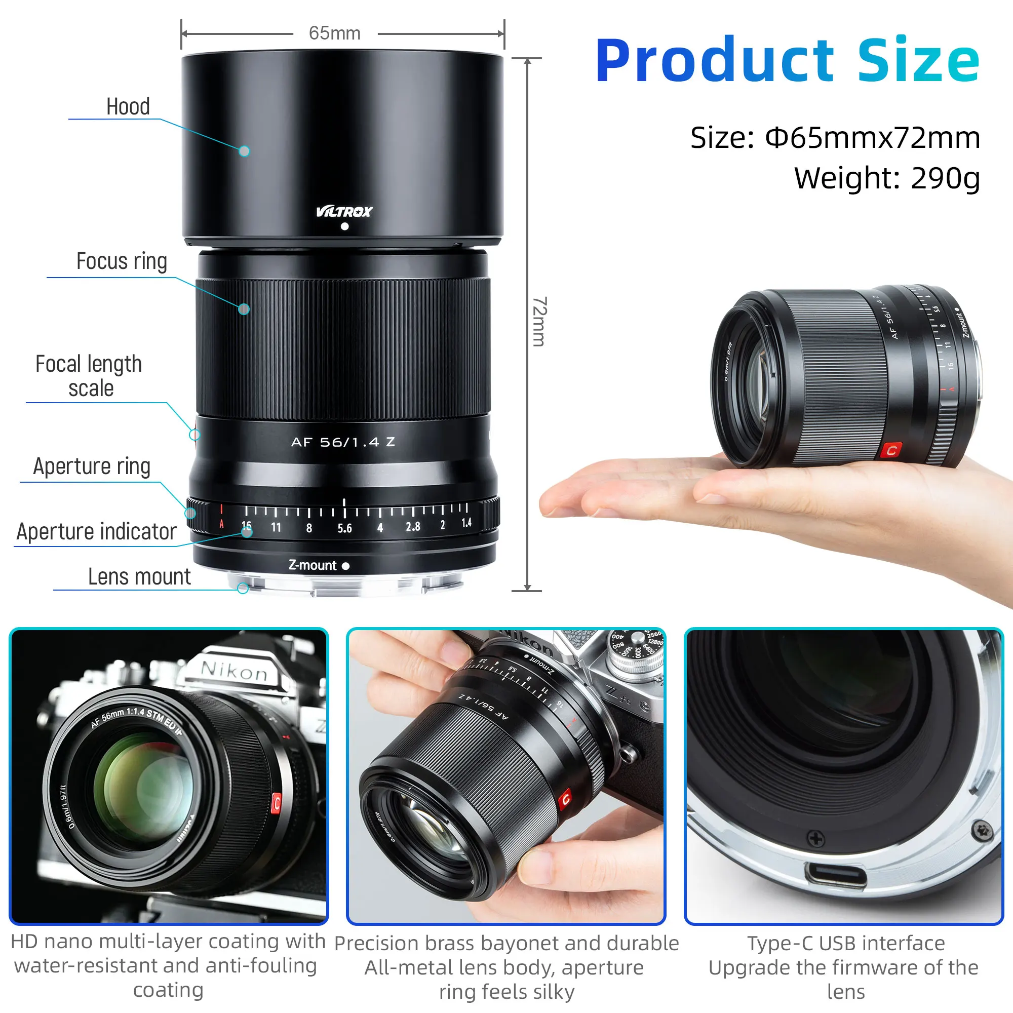 VILTROX 56mm F 1,4 Z für Nikon Objektiv Auto Fokus objektiv Große Blende Porträt Objektiv APS-C Objektiv Nikon Z montieren Z5 Z6 Z7 II Kamera Objektiv