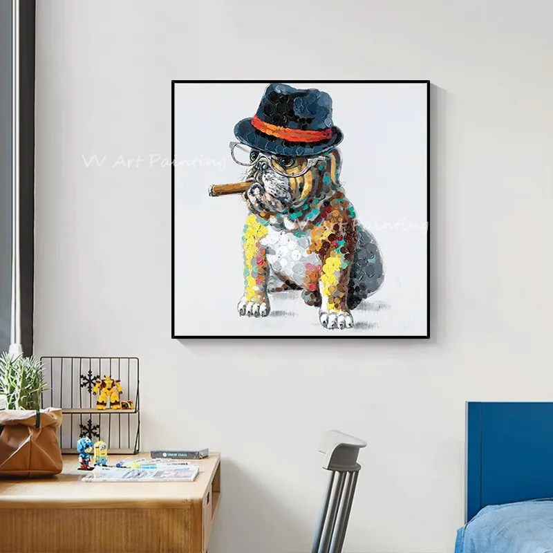 100% Handmade smoking dog cool Oil Painting Original Art Design On Canvas Living Room Home Kid's Room Decoration Artwork