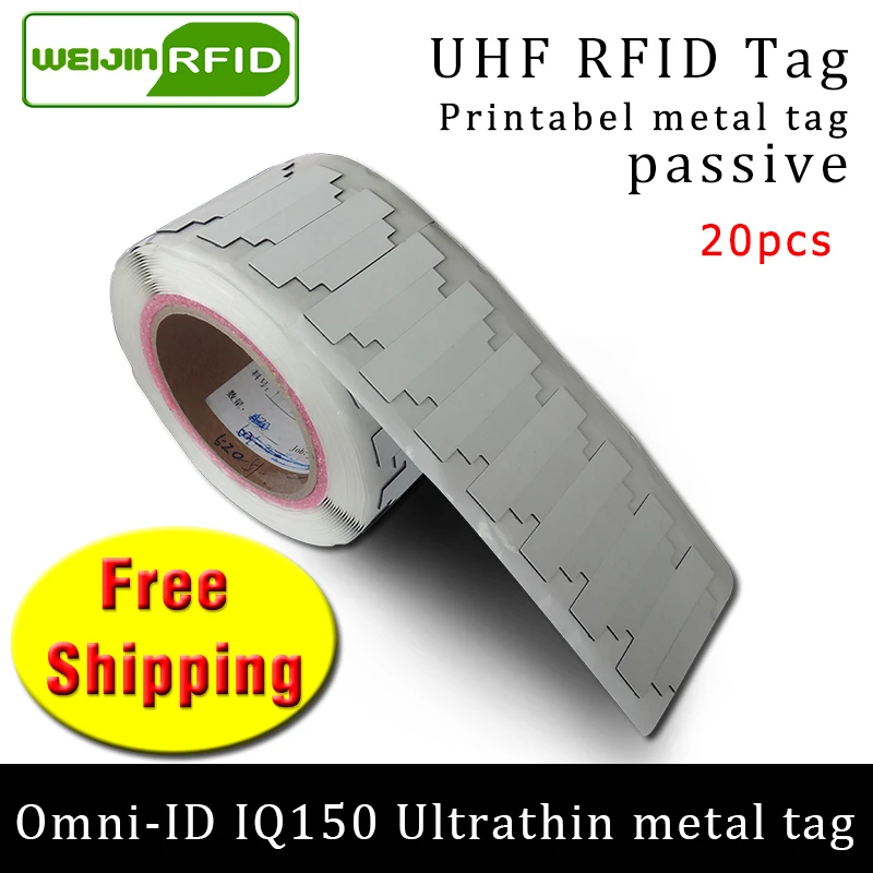

UHF RFID ultrathin metal tag omni-ID IQ150 915m 868m Impinj MR6 EPC 20pcs free shipping printable synthetic passive RFID label