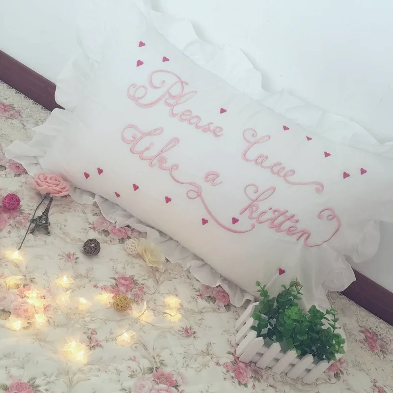 Cartoon Pig Pink Heart Pillow Case White Cotton Embroidered Pillowcase With Ruffle Home Bedroom Girls Cute Bedding Decor