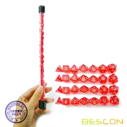 Bescon 28pcs Translucent Red Mini Polyhedral Dice Set in Tube, Mini RPG Ruby Dice 4X7pcs, Mini Ruby Gem Dice Set