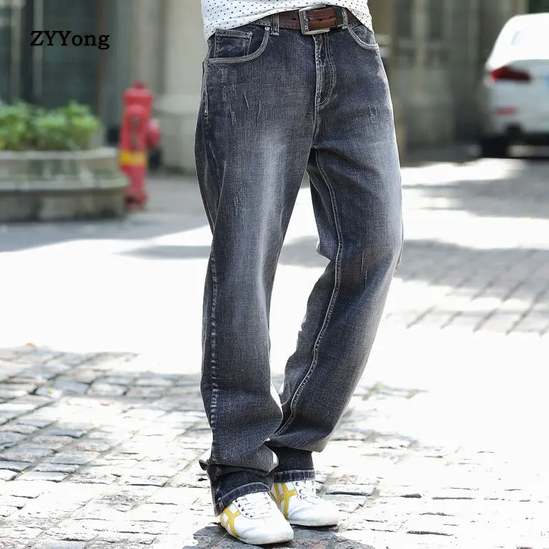 ZYYong Men's Loose Jeans Men's Hip Hop Wide Leg Skateboard Pants Fashion Loose Fit Men's Gray Jeans Trend Loose Men's Trousers