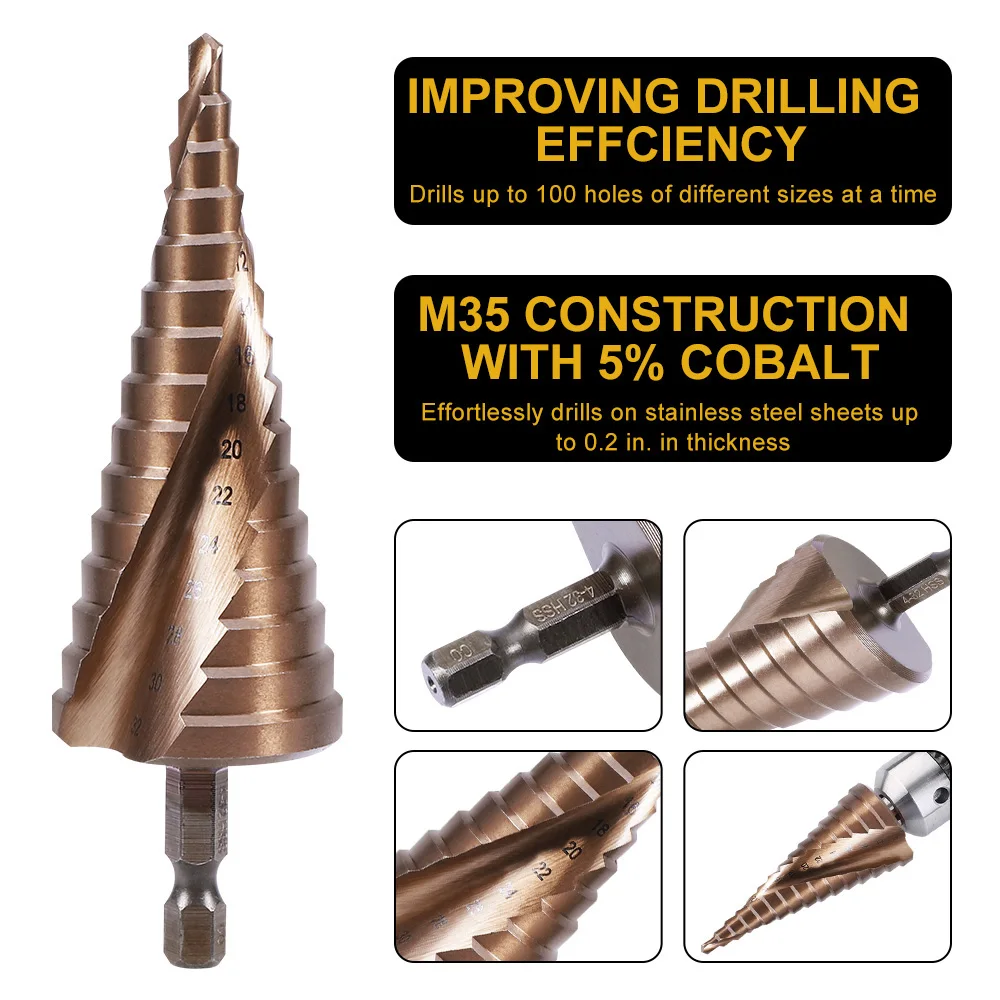 4-12/4-20/4-mm M35 32 Cone Passo Broca de Cobalto Aço de Alta Velocidade Hex Shank Broca Definido Para O Aço Inoxidável de Metal Buraco Openning