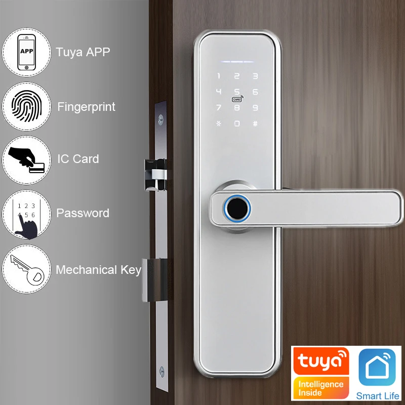 X5 Biometric Fingerprint Security Intelligent Tuya Smart WiFi APP Password Electronic Door Lock Built-in Eight Language Voices