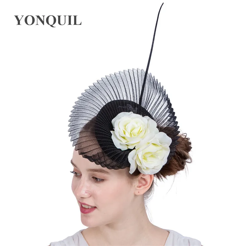 

Sinamay Fascinators For Wedding Hair Accessories Black Kentucky With Silk Flower Women Church Party Event Hats Wedding Headwear