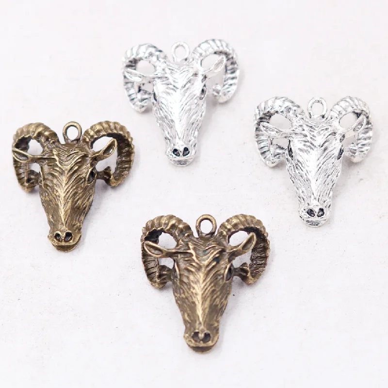 4pcs Sacrifice Tribute 3D Rock Goat Head Pendants Retro Earrings Necklace Metal Fittings DIY Charms For Jewelry Crafts Findings