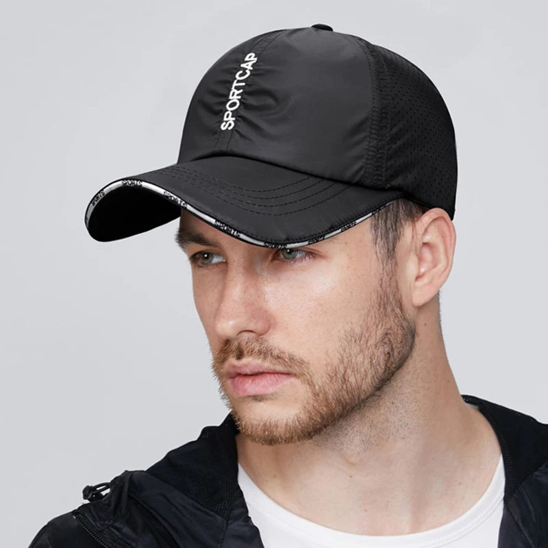 

8.5cm Brim Quick Dry Baseball Cap Adjustable Mesh Lightweight Tennis Hat Running Sport Cap Outdoors Summer With Big Head