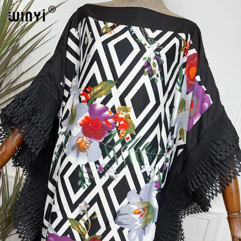 Africa dress Middle East Maxi abaya Women's Batwing Sleeve Halter Loose Ruffles Casual Floral Printed Boho Beach Long Dress