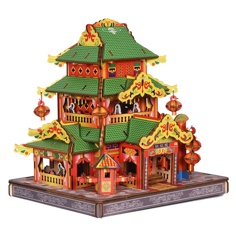 candice guo! 3D wooden toy woodcraft kit DIY puzzle yi hong yuan Chinese ancient beauty girl house Christmas gift 1pc