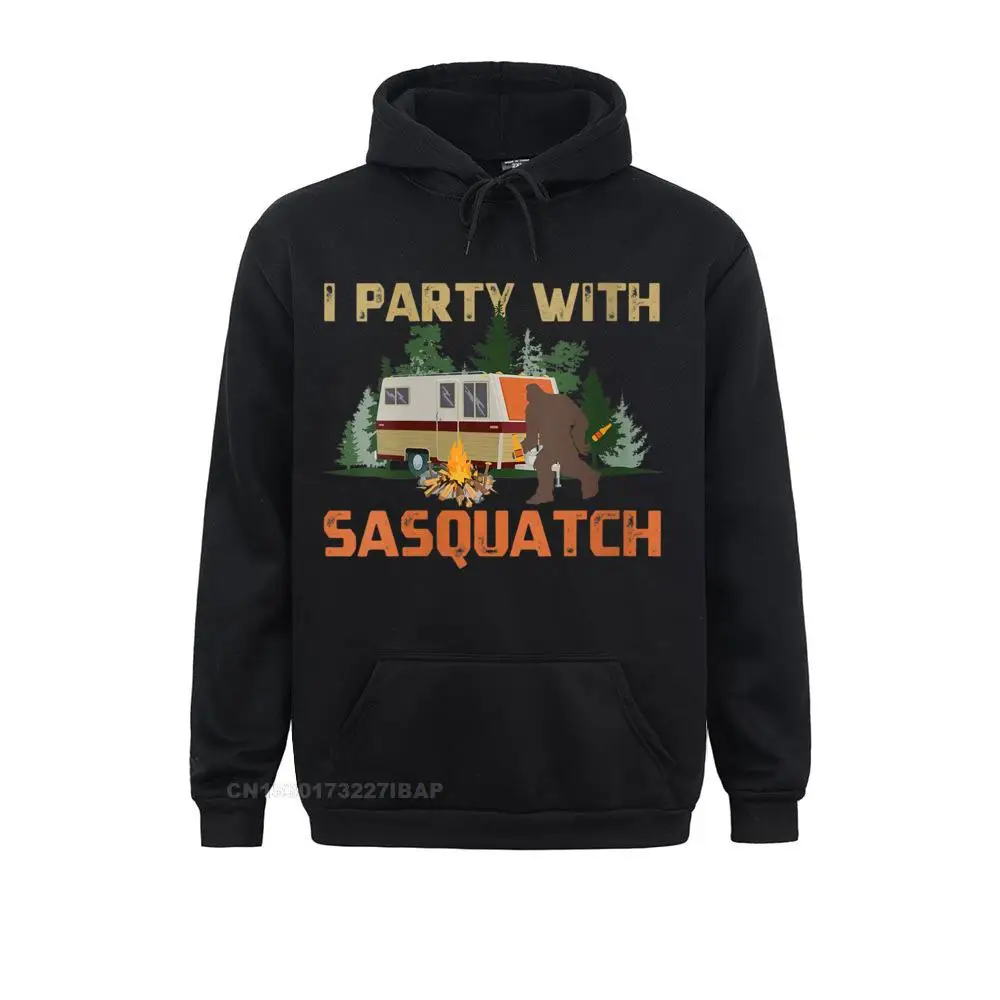 Womens I Party With Sasquatch Bigfoot Camping Vintage Funny Camper O-Neck Popular Student Sweatshirts Hoodies Moto Biker Clothes