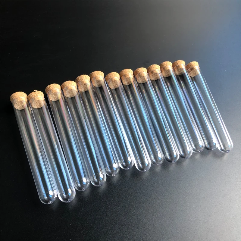 100pcs 15x100mm Lab Clear Plastic Test Tubes With Corks Stoppers Caps Wedding Favor Gift Tube Laboratory School Experiment