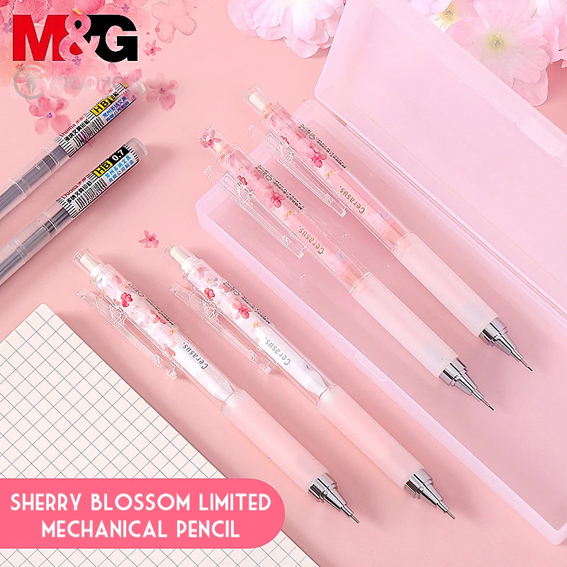 M&G Sakura Blossoms Automatic Pencil 0.5mm/0.7mm Pink No Broken Refill Mechanical Pencils For Kids Gifts Student Supplies