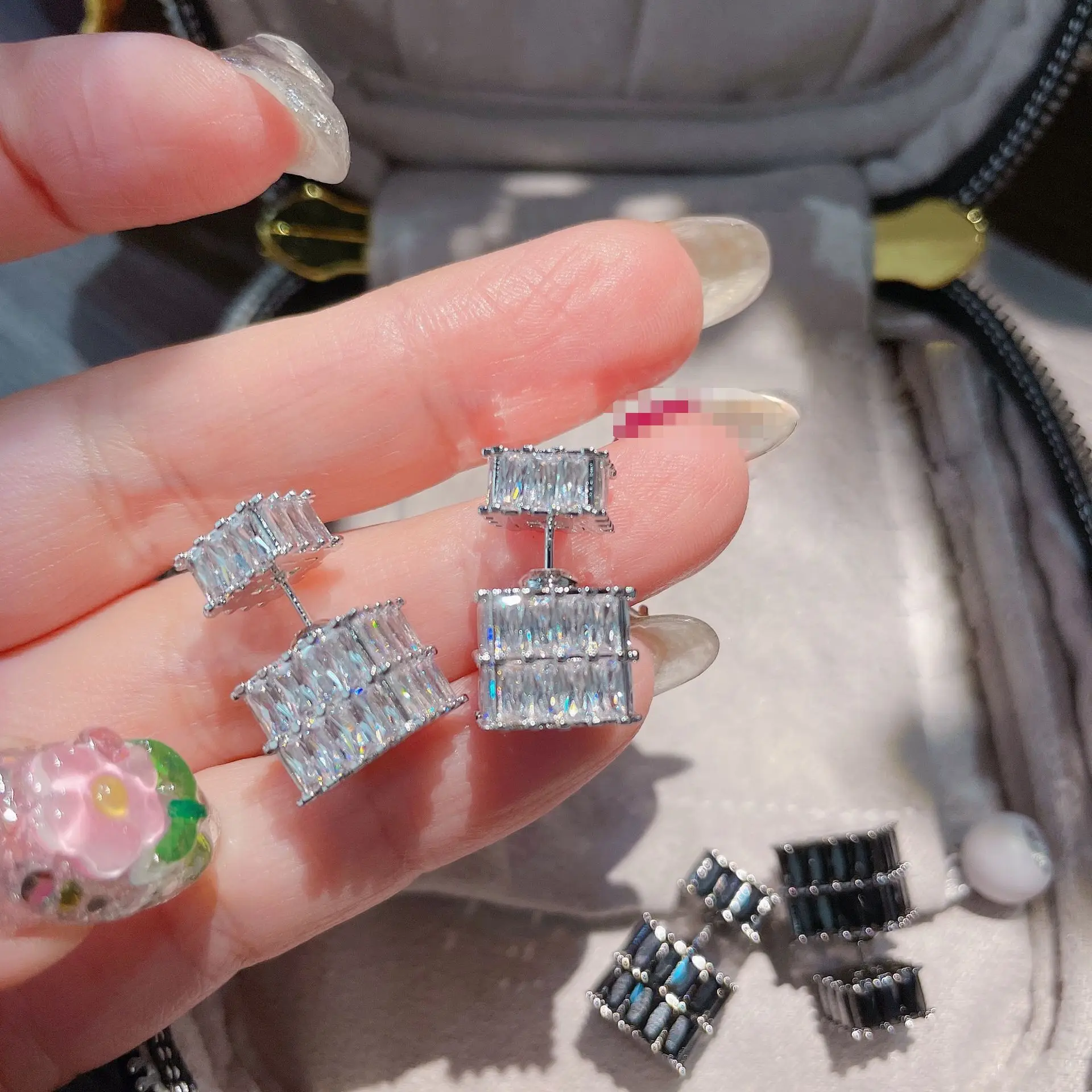 Women Cubic square earrings women's light luxury style earrings