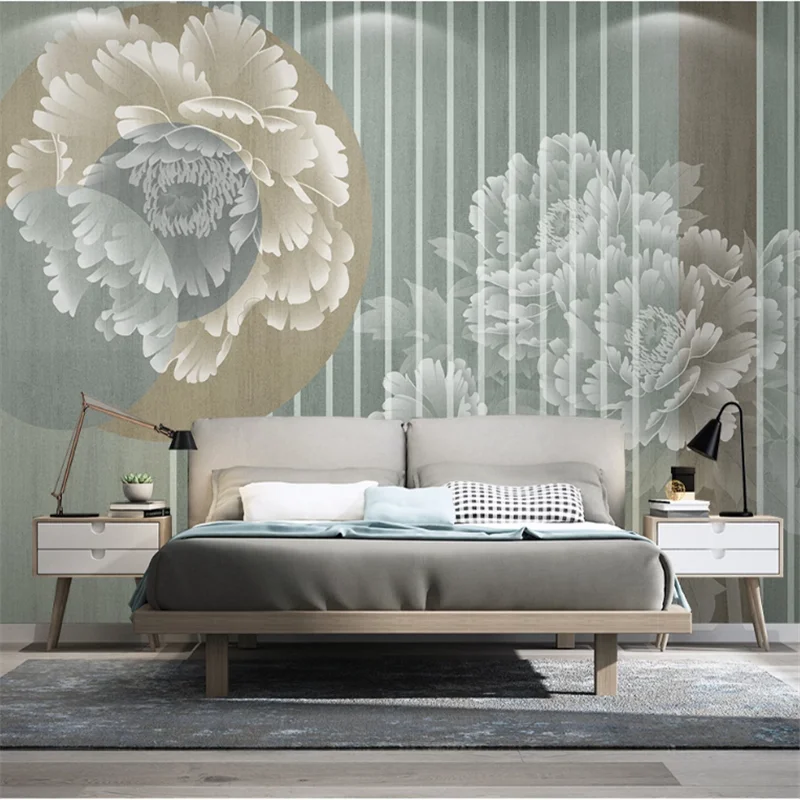 

wellyu Custom wallpaper 3d new Chinese style brushwork peony neoclassical TV sofa background bedroom living room background wall