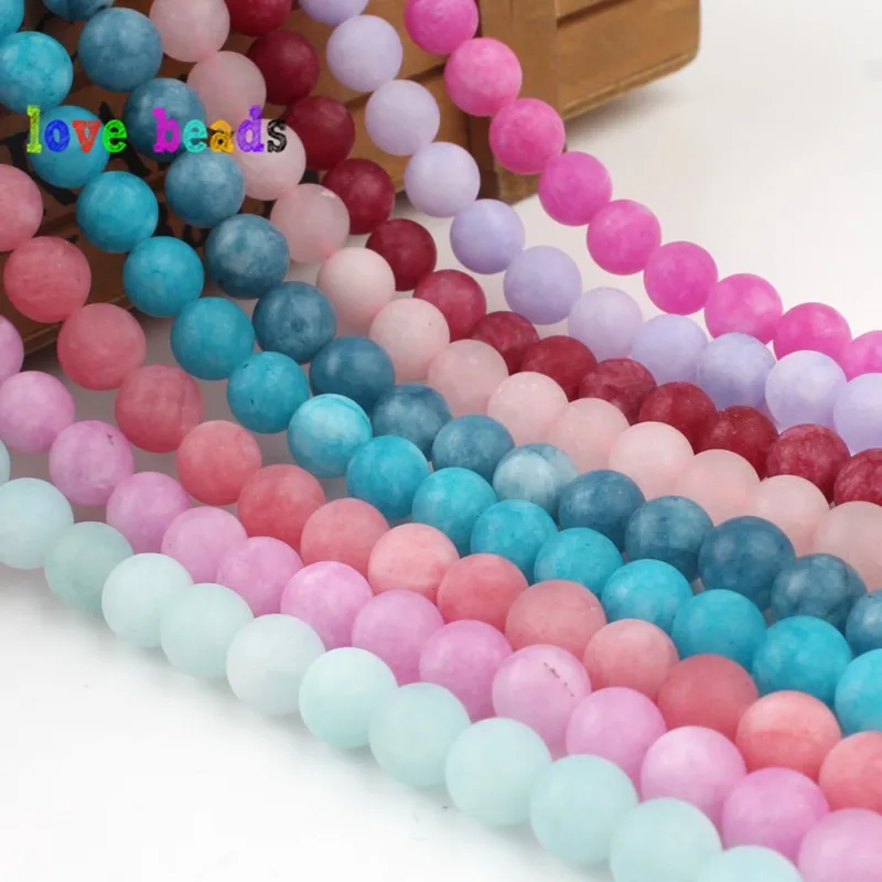 6/8/10mm Matte Stone Beads Dull Polish Amazons Jades Blue Red Pink Round Beads For Jewelry Making 15inch DIY Bracelets
