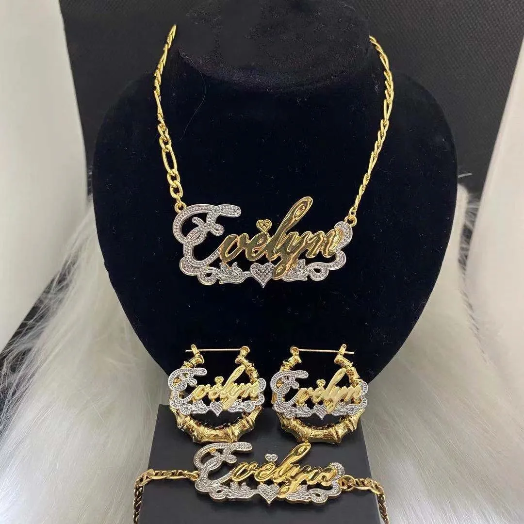 AurolaCo Custom 3D Nameplated Jewelry Set Fashion New Ladies Earrings Custom Name Earrings Gold Hoops Earrings for Women Gifts