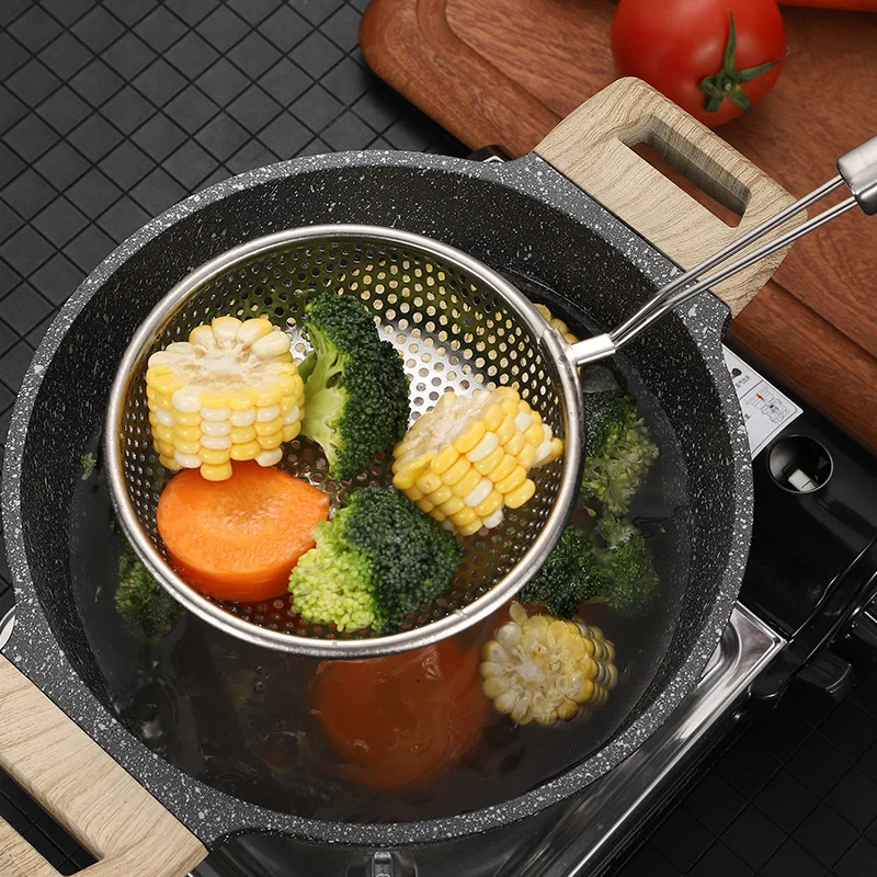 Stainless Steel Colander Skimmer Strainer Drain Oil Filter Frying Scoop Long Handle Kitchen Noodles Sieves Tableware Accessories