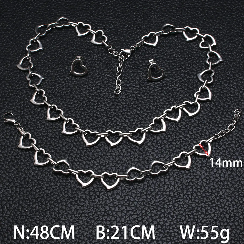 Fashion Stainless Steel Vintage Jewelry Gold Silver Color Plated Bracelet Heart Necklace Earrings Sets For Women SGIKAAADF