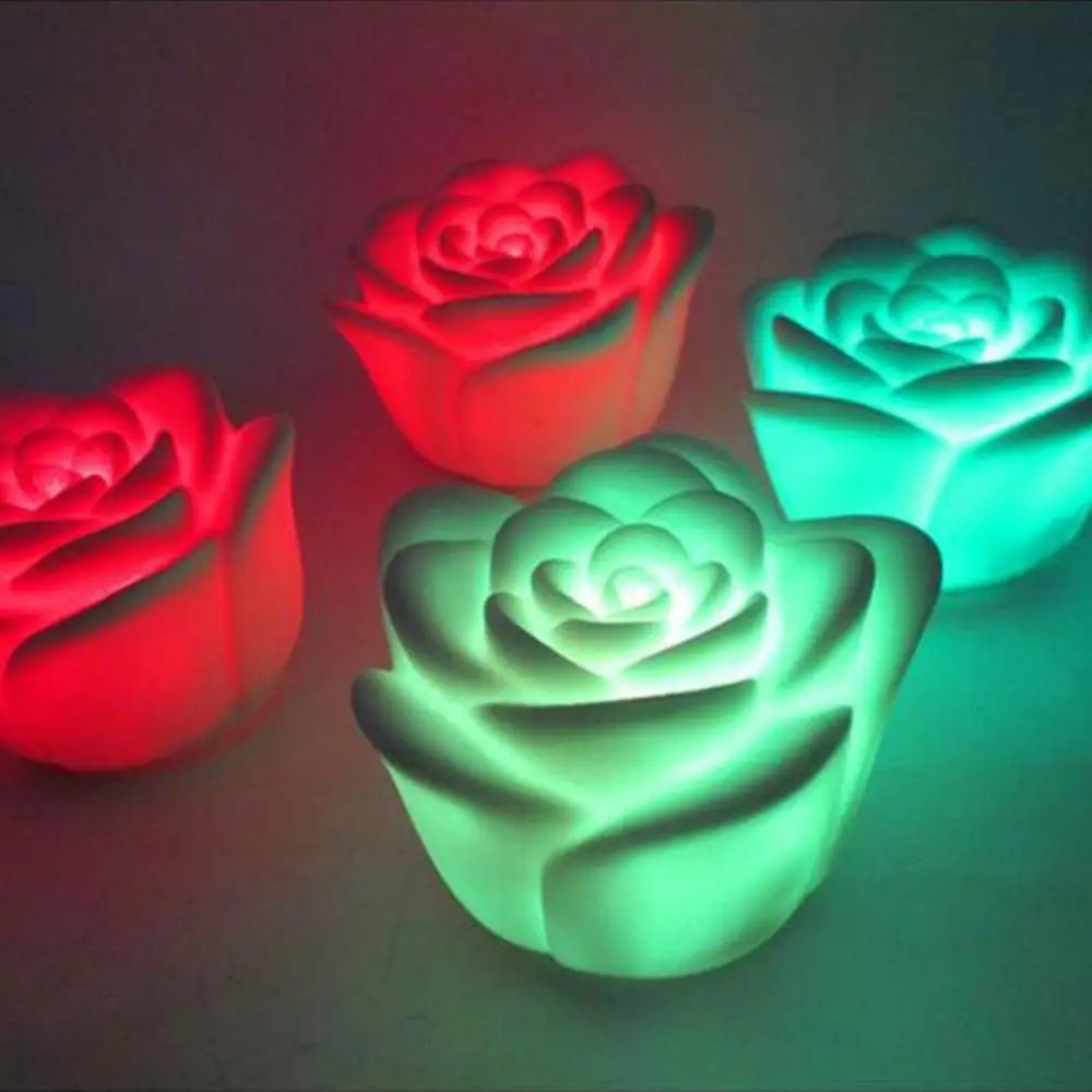 1Pc Plastic Night Light Multi-color Waterproof Floating Rose Flower Color Changing LED Light Home Garden Party Decor