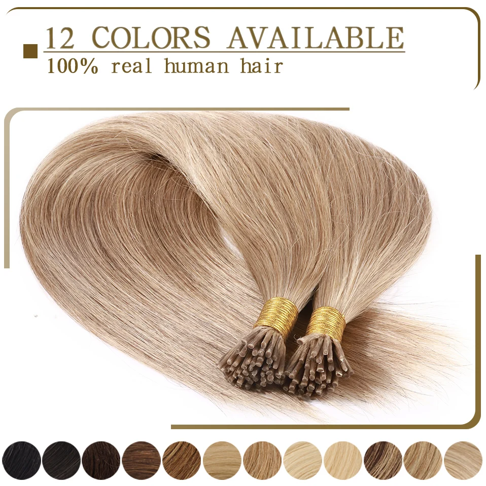 S-noilite 50 sztuk I końcówki Microlink przedłużanie włosów 1g/S proste włosy ludzkie Fusion keratyny mikro pierścień kij włosów pre-bond blond