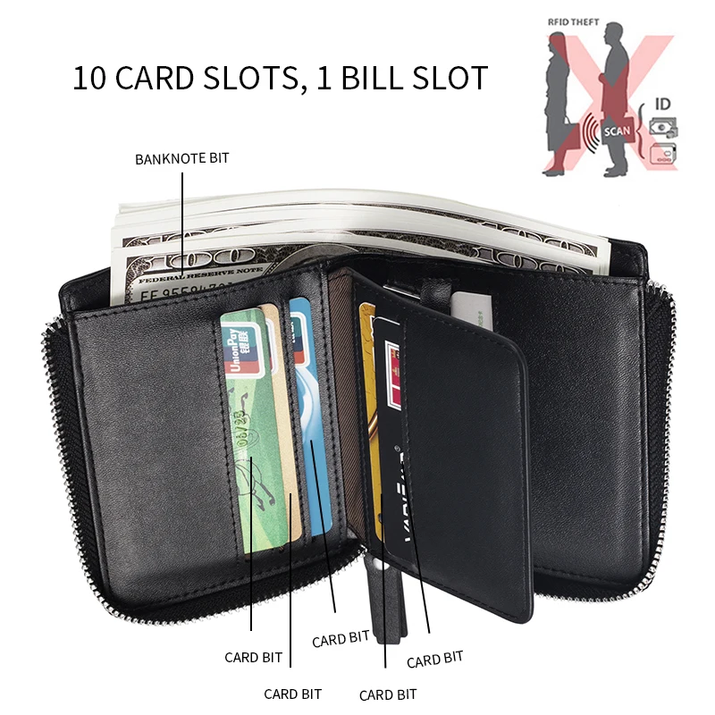 Portefeuille Rfid en cuir véritable pour hommes, porte-cartes, poche à monnaie, carte d\'identité et carte de crédit, porte-monnaie de luxe pour