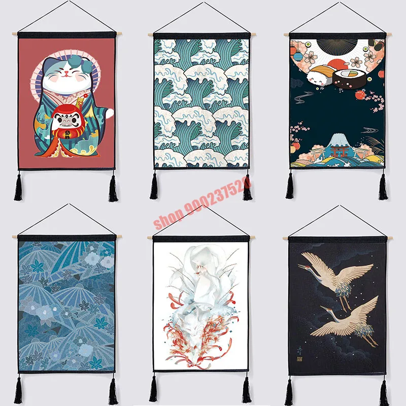 Japanese style and wind hanging painting, cloth home bedroom tapestry, background wall hanging shielding cloth