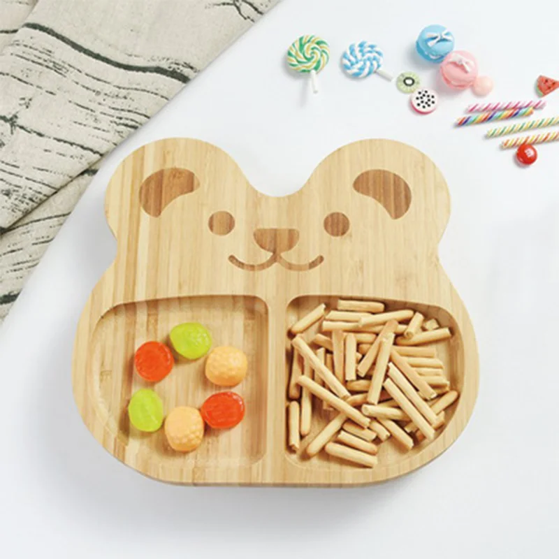 Baby Feeding Plate Food Grade Cartoon Panda-shaped Tray Natural Bamboo Good Quality Baby Matching Spoon Set Tableware Plate