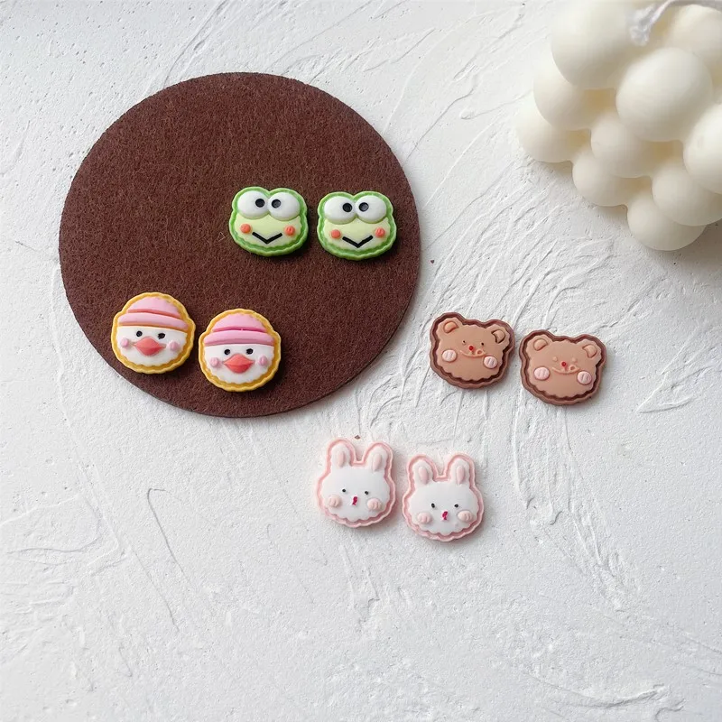 Cartoon Funny Animal Stud Earrings Cute Girls Simple Design Sweet Bear Froggy Duck Pink Rabbit Ear Clips Wholesale Jewelry