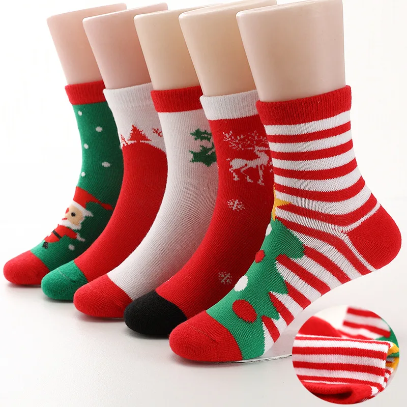 5 Pairs Children Socks Cotton High Quality Red Christmas Boy Socks Girls Socks 1-15 Years Kids Socks