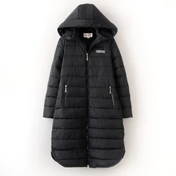 2023 New Female 3XL-6XL Winter Parkas Women Thicken Down Cotton Solid Color Jacket Female Black Zipper Hooded Long Coats A25