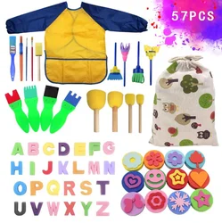 57pcs Children Sponge Paint Brushes Drawing Tools for Children Kids Early Painting Arts Crafts DIY Oil Acrylic Watercolor