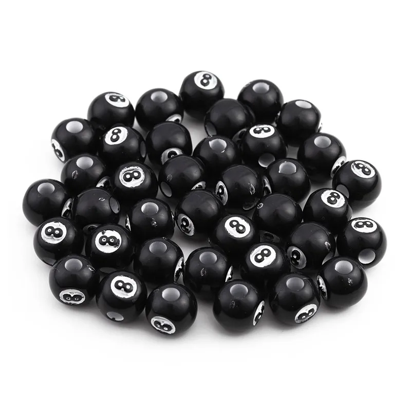 50pcs/lot Black Acrylic Billiards Shape Round Beads Beaded Accessories Spacer Loose Beads For DIY Jewelry Making Findings