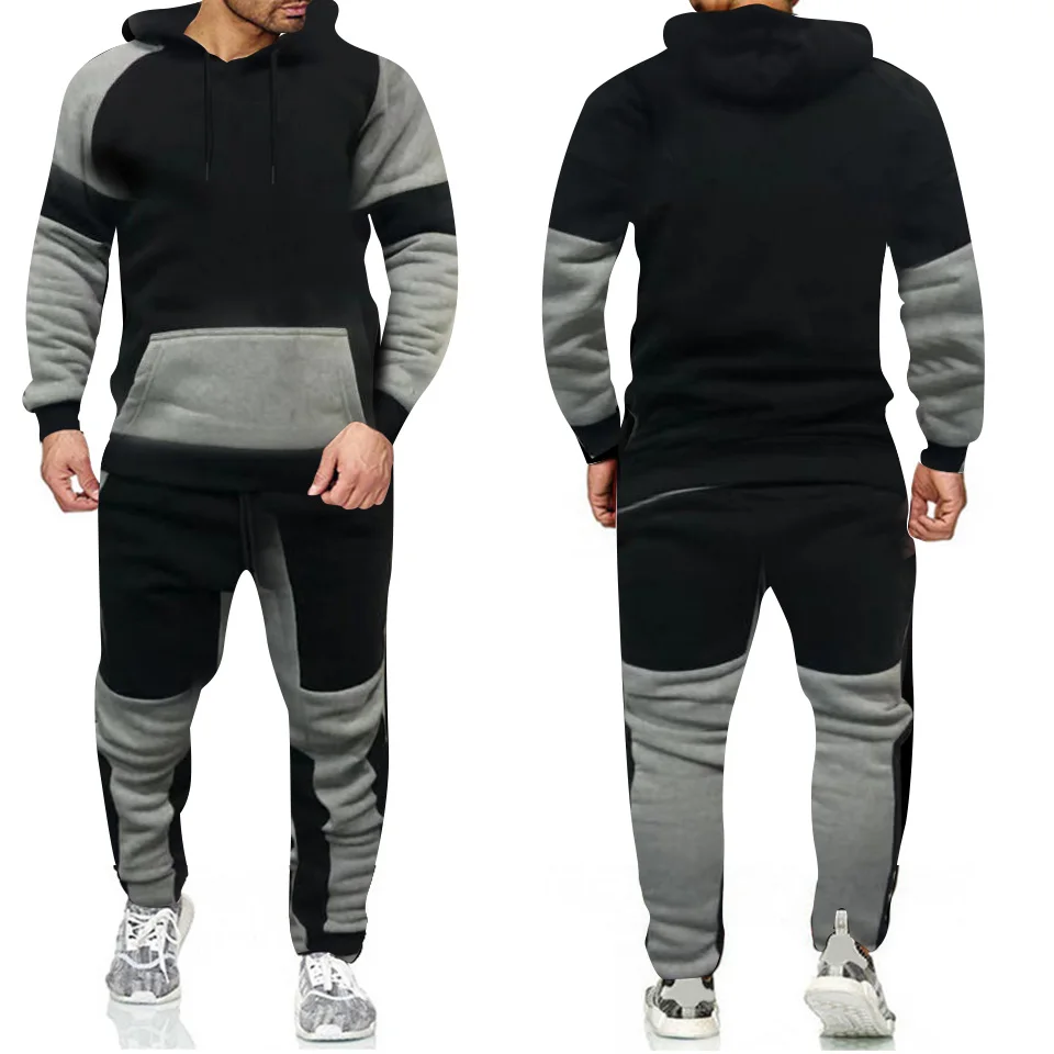 

Men's Sportswear Sets Nice Autumn Winter Hooded Thick Male Casual Tracksuit Men 2 Piece Sweatshirt + Sweatpants Set