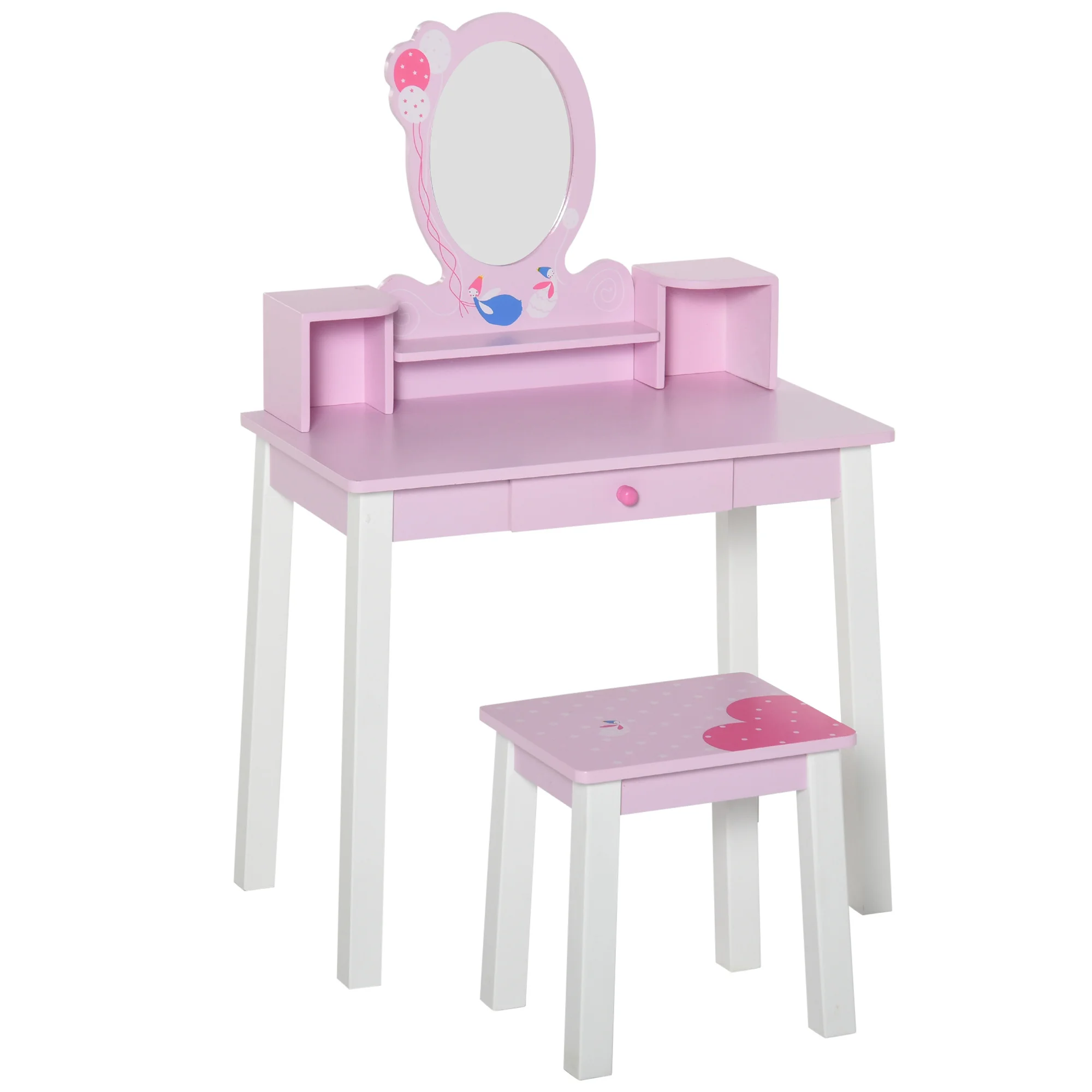 HOMCOM Tocador con Taburete Espejo y Mesa de Maquillaje Infantil 59x39x92cm