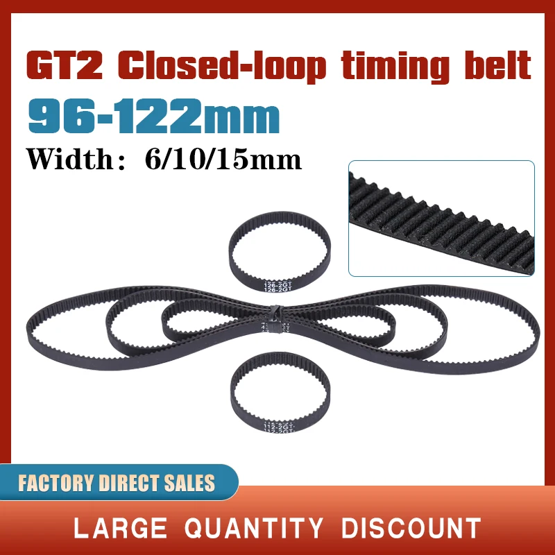 

GT2 Closed Loop Timing Belt Rubber 96/98/100/102/104/106/108/110/112/114/116mm 2GT width 6/10/15mm GT2 pulley 3d printer parts