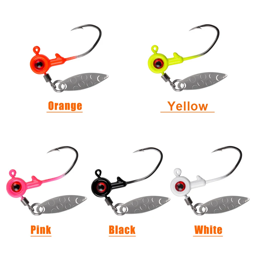 10Pcs Fishing Jig Heads Underspin Spinner Blade 3D Eyes Painted Fishing Lure Crappie Jig hooks for Bass Walleye Trout Fishing