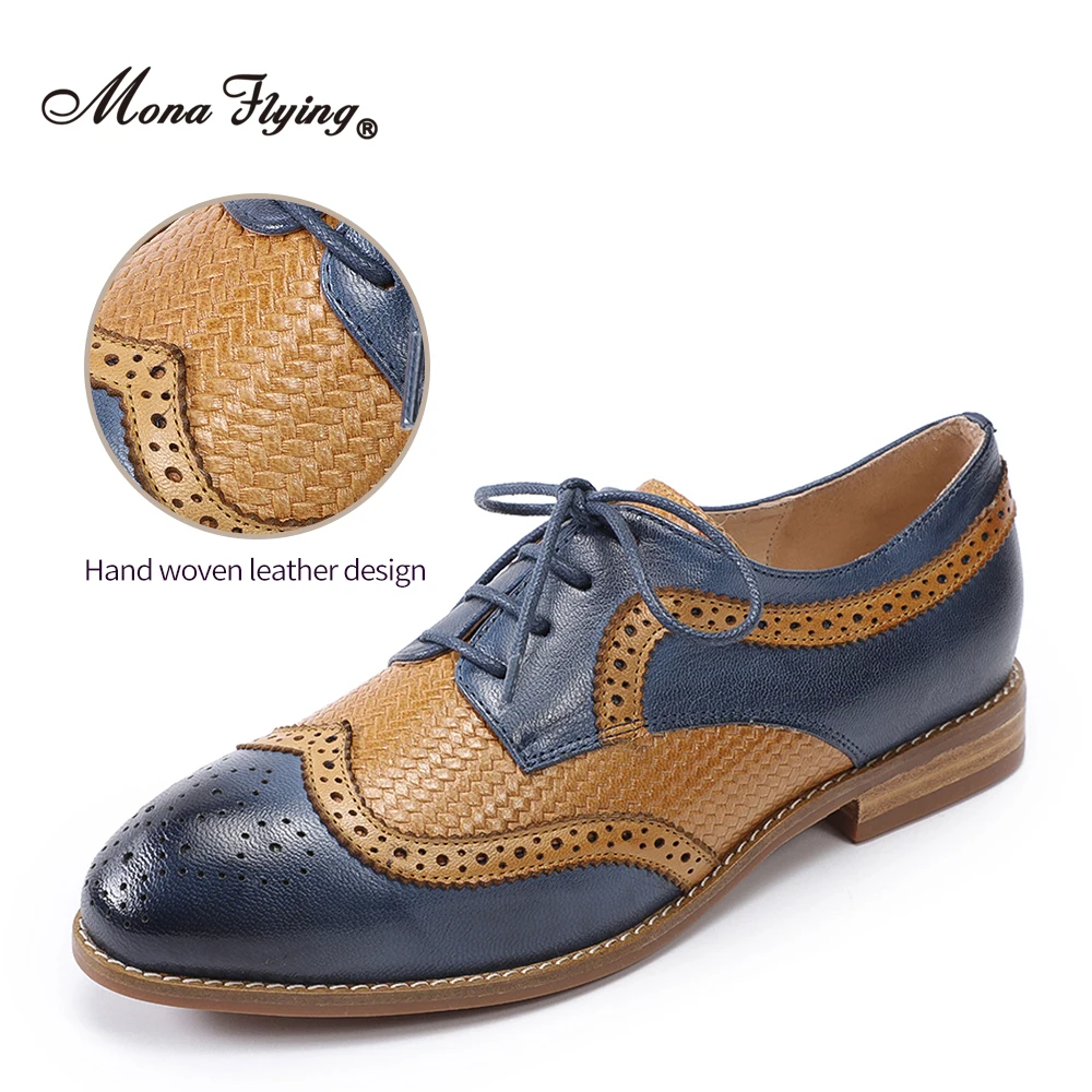 Mona Flying Women vera pelle Wingtip Oxfords Derby Brogues scarpe stringate Comfort fatte a mano per donna B098-9