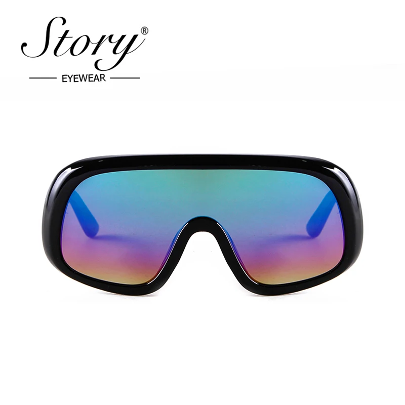 STORY Fashion Oversized Mirrored Sunglasses Men Brand Design One Piece Lens Futuristic Large Goggles Outdoor Sun Glasses S28017G