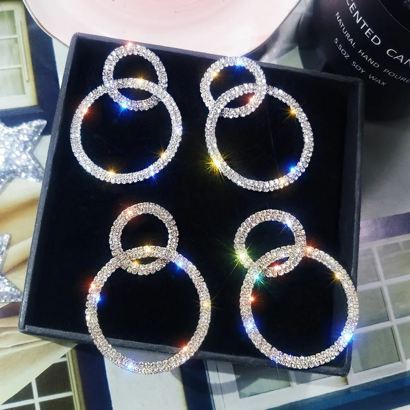 Glamour Fashion 2020 New Earrings Temperament Personality Wild Net Red Size Circle Crystal Long Ladies Earrings Wholesale