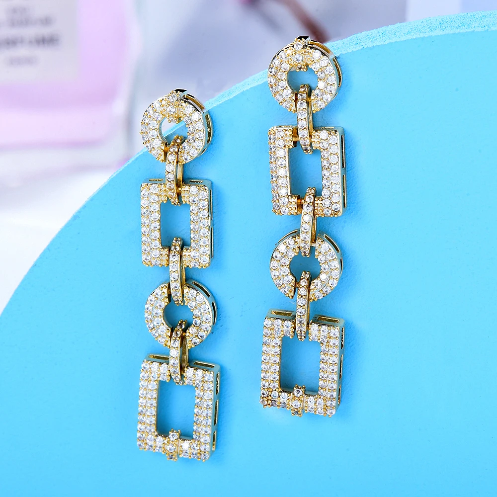 Siscathy Arab Luxurious Fashion Square Chain Pendant Earrings For Women Cubic Zircon Crystal Drop Earrings Party Jewelry Gifts