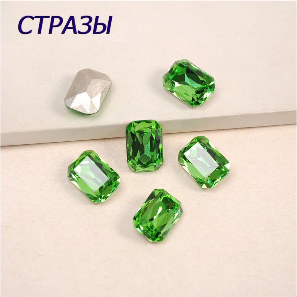 

Peridot Strass Crystal Rectangle Octagon Shape Crystal Glass Fancy Stones Sew On rhinestones For Diy Jewelry dress