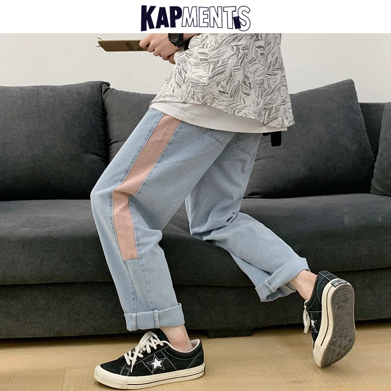 KAPMENTS Casual Men Harajuku Patchwork Baggy Jeans 2023 Male Streetwear Hip Hop Straight Denim Pants Mens Kpop High Waist Pants