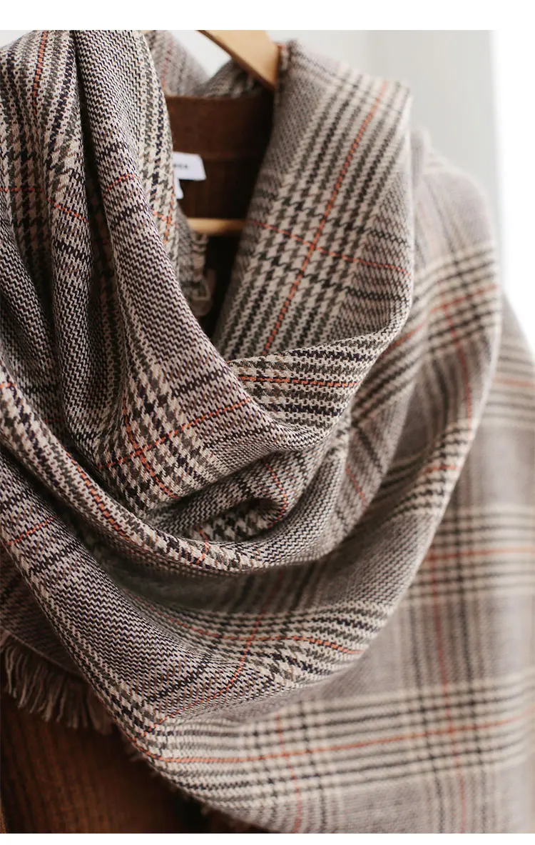 Designer Plaid Frauen Schal Wolle Hahnentritt Warme Lambwool Herbst Winter Schals schals luxus marke neck bandana pashmina Warps – Detail 13