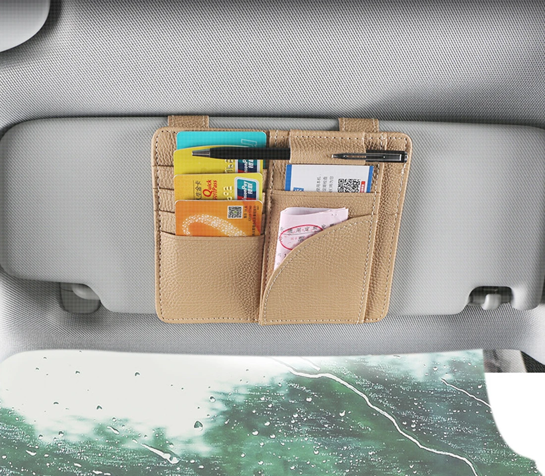 

Car Sun Visor Card Case PU Leather Car Bill Business Card Holder Storage Bag Car Interior Accessories