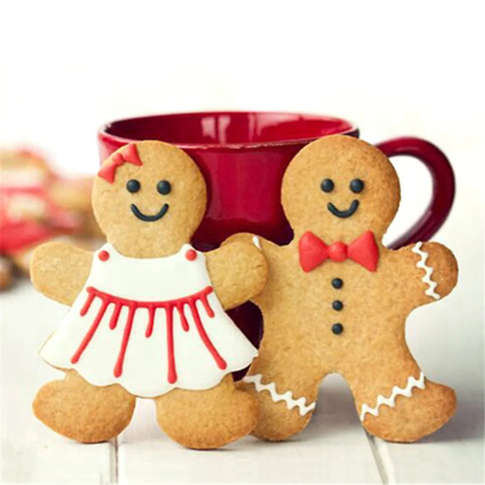 2pcs Christmas Cookie Cutter Tools Aluminium Alloy Gingerbread Men Shaped Holiday Biscuit Mold Kitchen Cake Decorating Tools