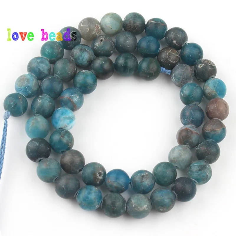 AA+ Natural Blue Apatite Stone Beads Dull Polish Matte Gems Stone Round Bead for jewelry Making DIY Bracelet Necklace 15\'\'Strand