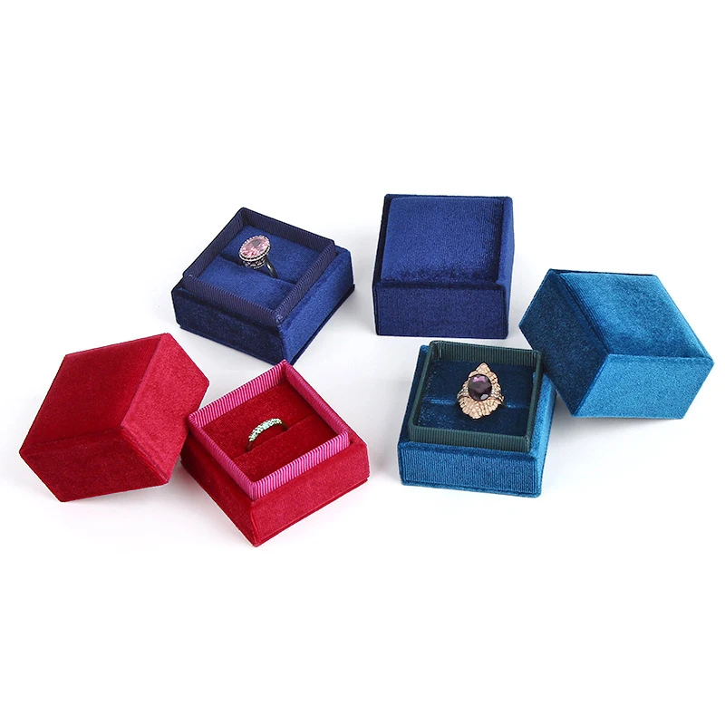 Corduroy Square Ring Box for Wedding Engagement Proposal Gift Ring Organizer Storage Portable Vintage Jewelry Box