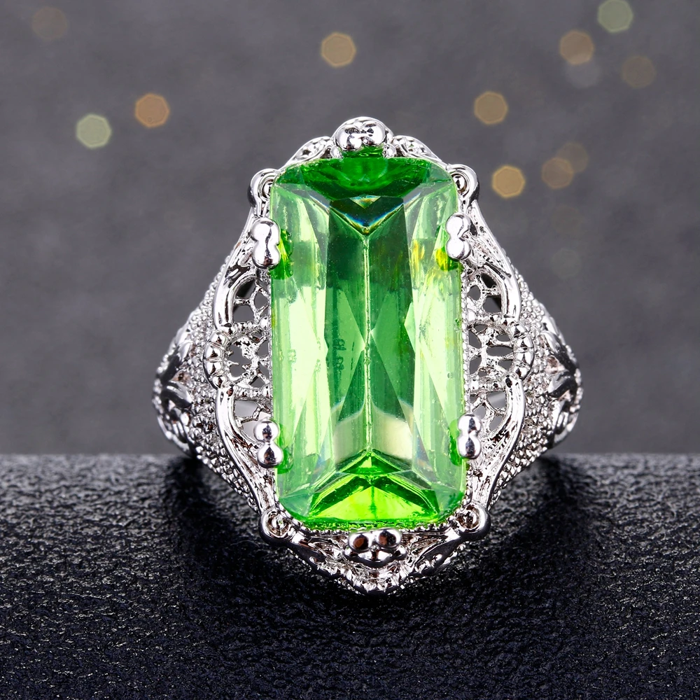 Rings for Women Green Topaz Ring 10x20MM Big Gemstone Beryl Romantic Gift Engagement Fine Jewelry Wholesale