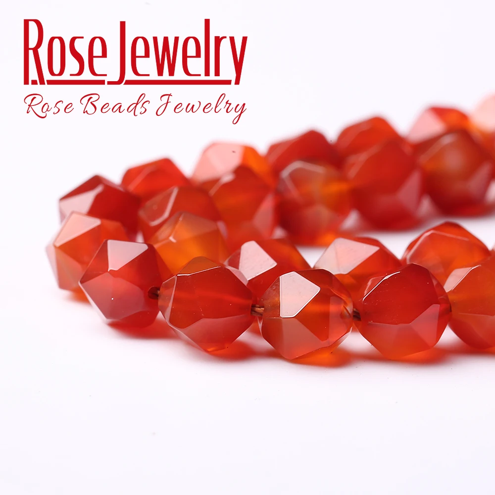 Natural Stone Faceted Red Agates Carnelian Round Gem Beads 15\