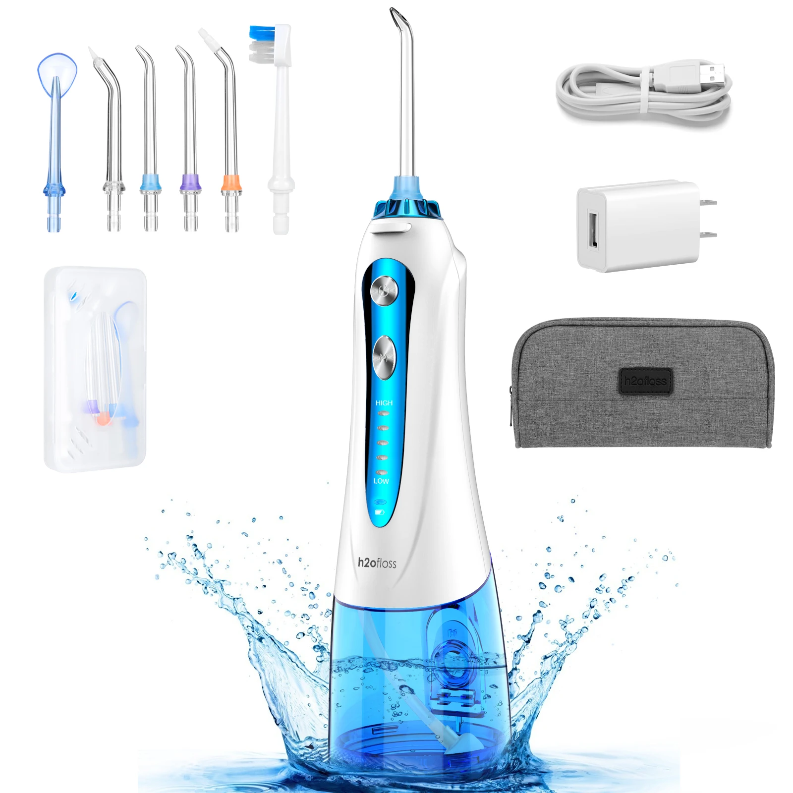 H2ofloss Water Flosser Professional Cordless Dental Oral Irrigator with Waterproof Design and 5 Modes